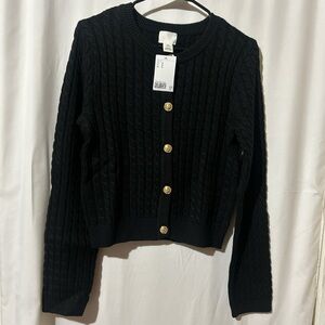 H&M Black Cable Knit Cardigan with Gold Buttons